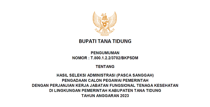 PENGUMUMAN HASIL SELEKSI ADMINISTRASI PASCA SANGGAH NAKES 2023