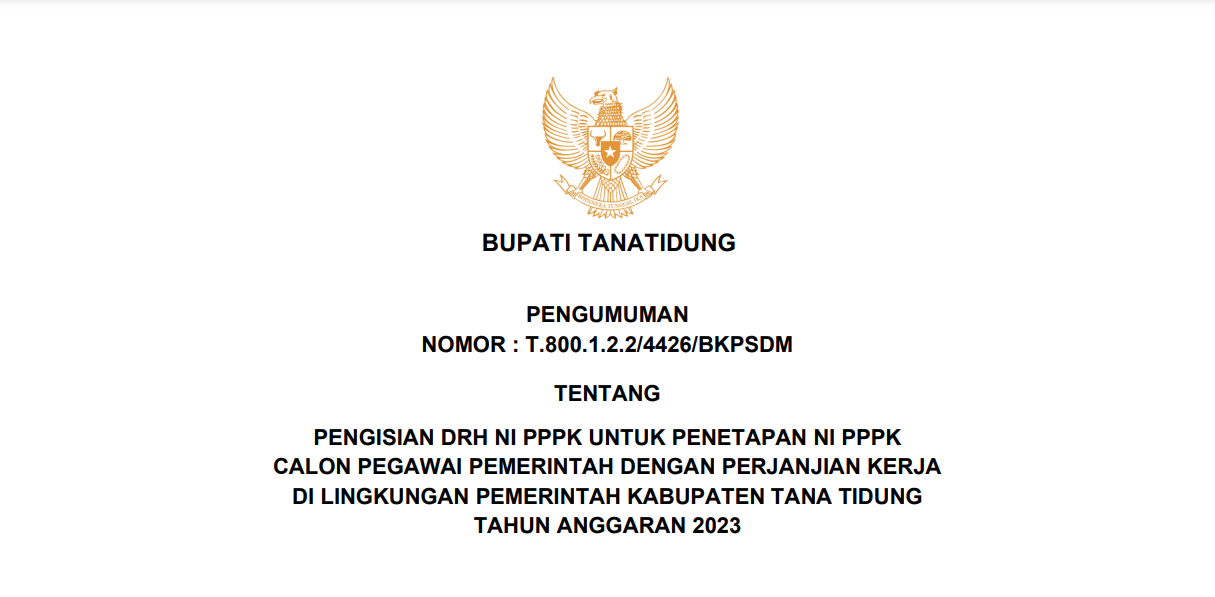 PENGUMUMAN PENGISIAN DRH NI PPPK