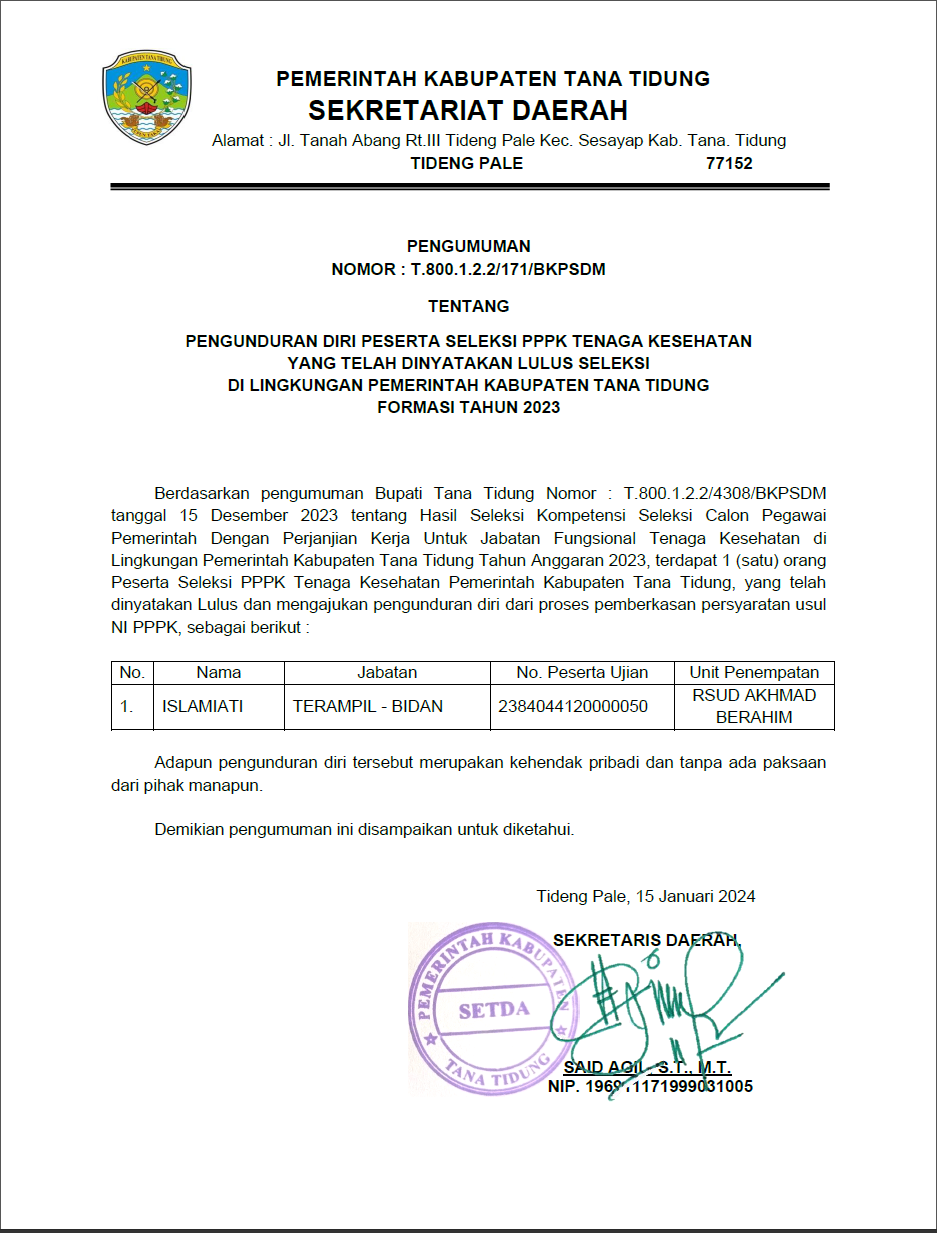 Pengumuman Pengunduran Diri Peserta
